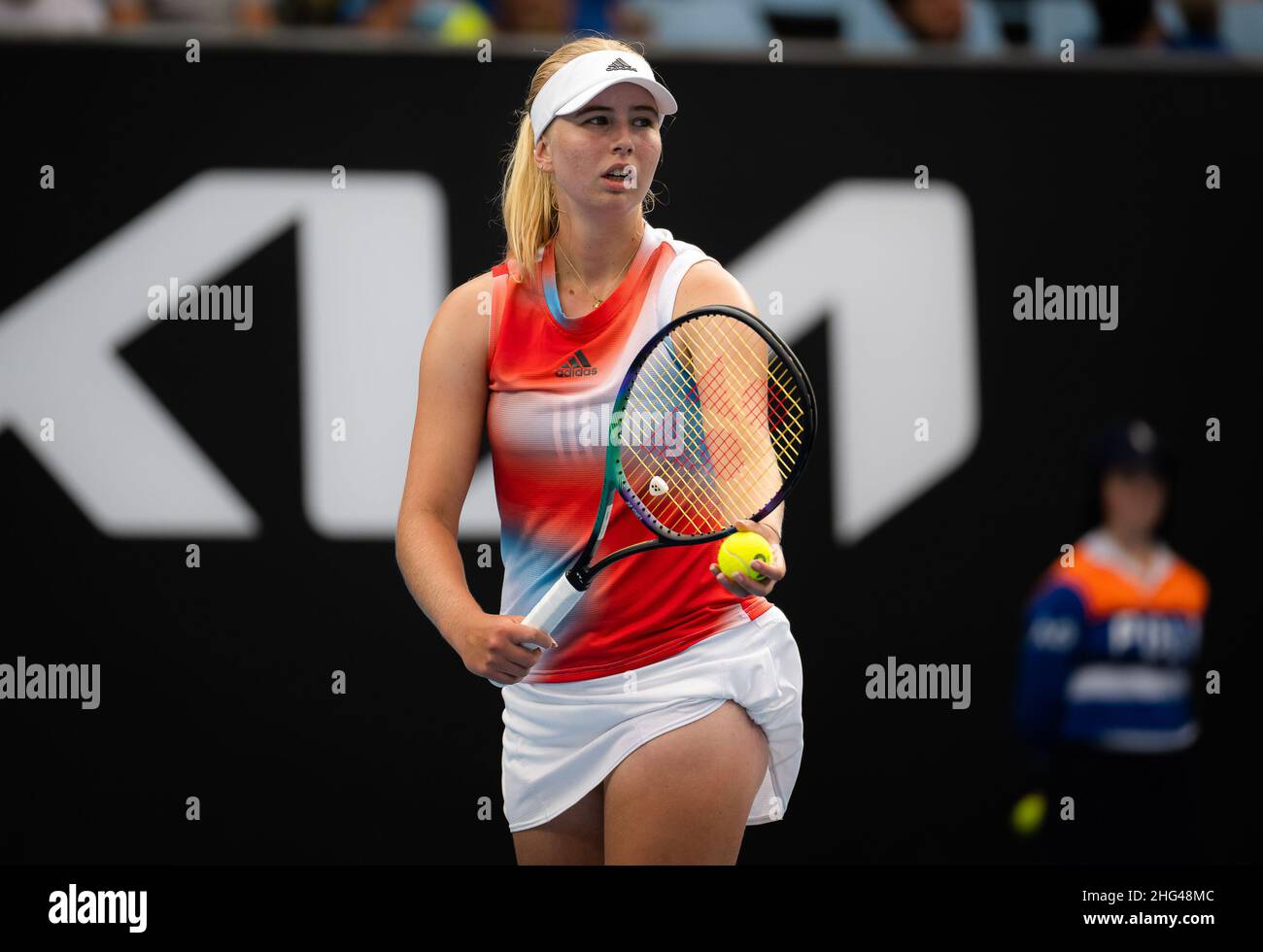 18th January 2022. Clara Tauson of Denmark in action against Astra Sharma of Australia during the first round of the 2022 Australian Open, WTA Grand Slam tennis tournament on January 18, 2022 at Melbourne Park in Melbourne, Australia - Photo: Rob Prange/DPPI/LiveMedia Credit: Independent Photo Agency/Alamy Live News Stock Photo