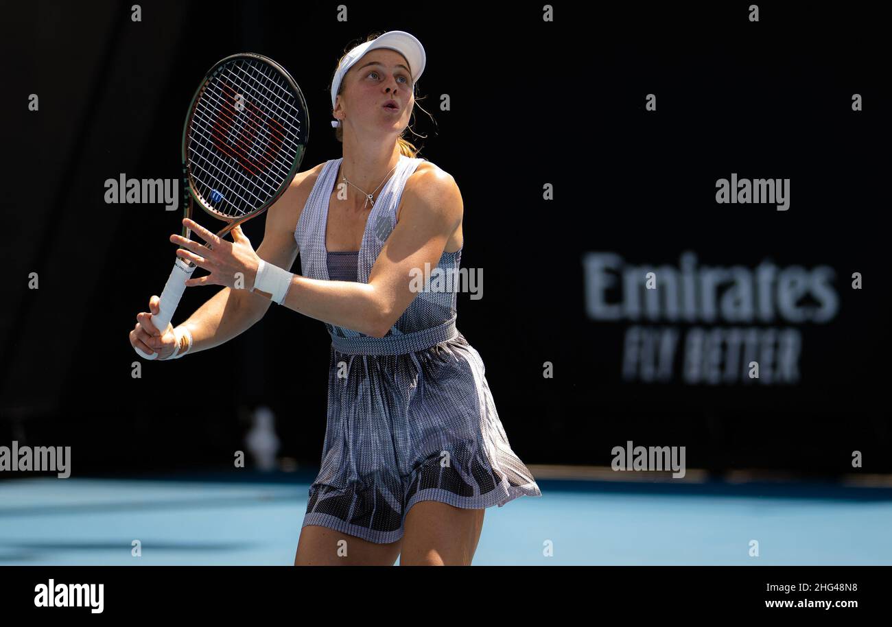 18th January 2022. Liudmila Samsonova of Russia in action against Emina Bektas of the United States during the first round of the 2022 Australian Open, WTA Grand Slam tennis tournament on January 18, 2022 at Melbourne Park in Melbourne, Australia - Photo: Rob Prange/DPPI/LiveMedia Credit: Independent Photo Agency/Alamy Live News Stock Photo