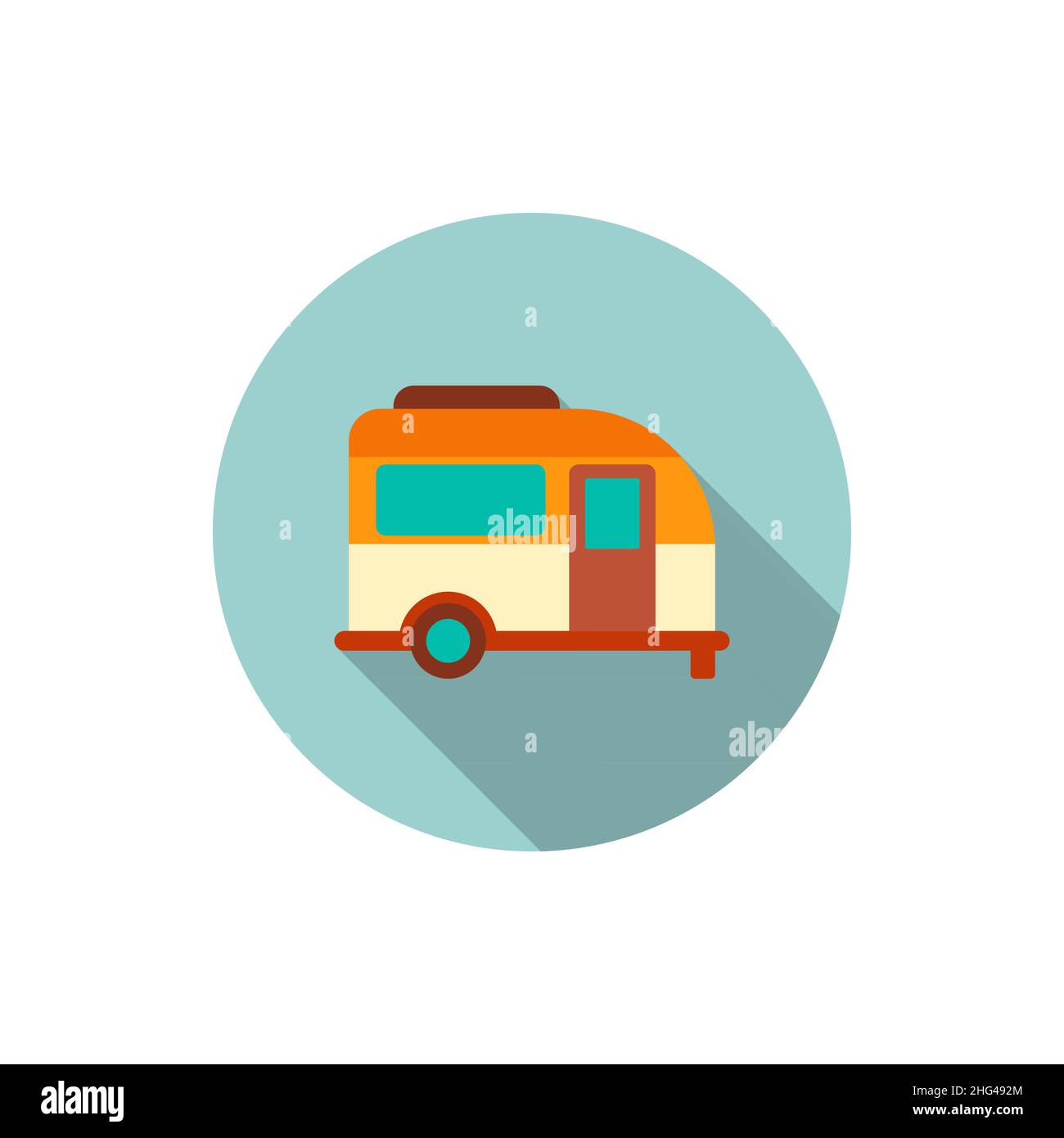 Travel trailer icon, Vector flat long shadow design. Transport concept. Stock Vector
