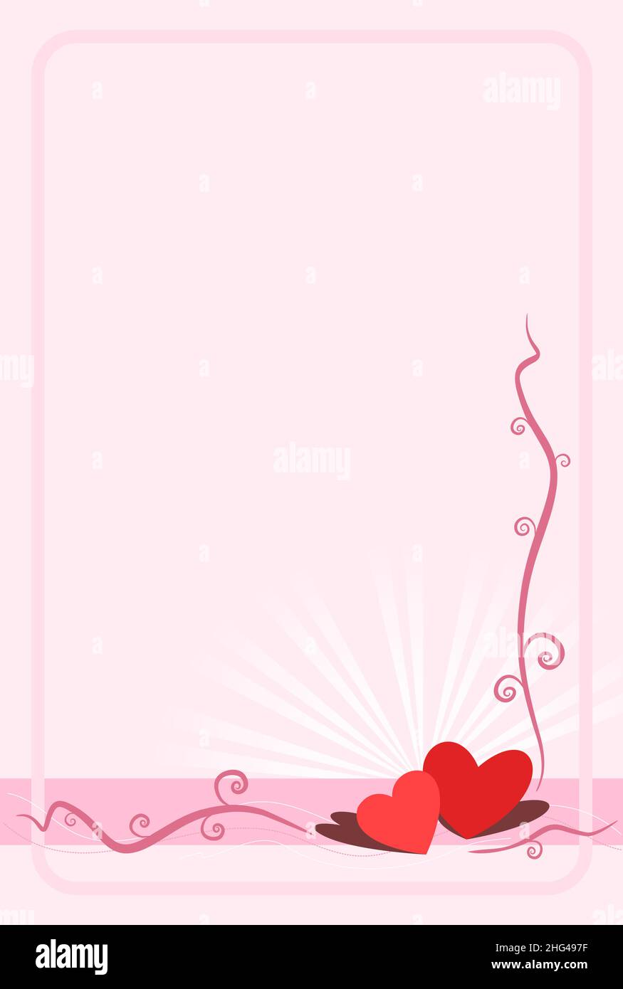 Pink Valentine's Day card with hearts, vector pastel template for ...