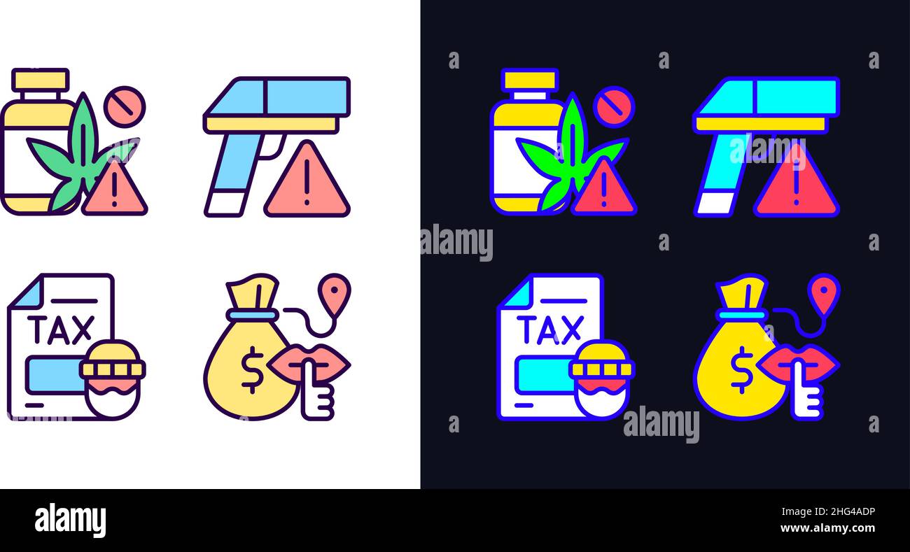 Illegal transportation light and dark theme RGB color icons set Stock ...