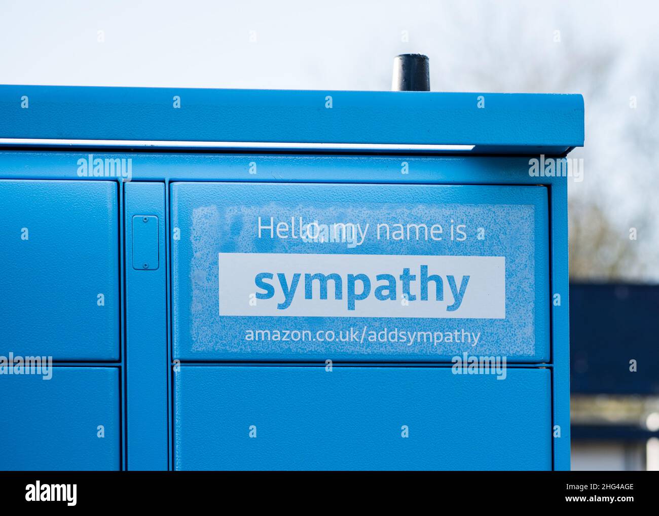 An Amazon locker and pick-up point, located at Long Preston railway station and having the name 'Sympathy'. Stock Photo