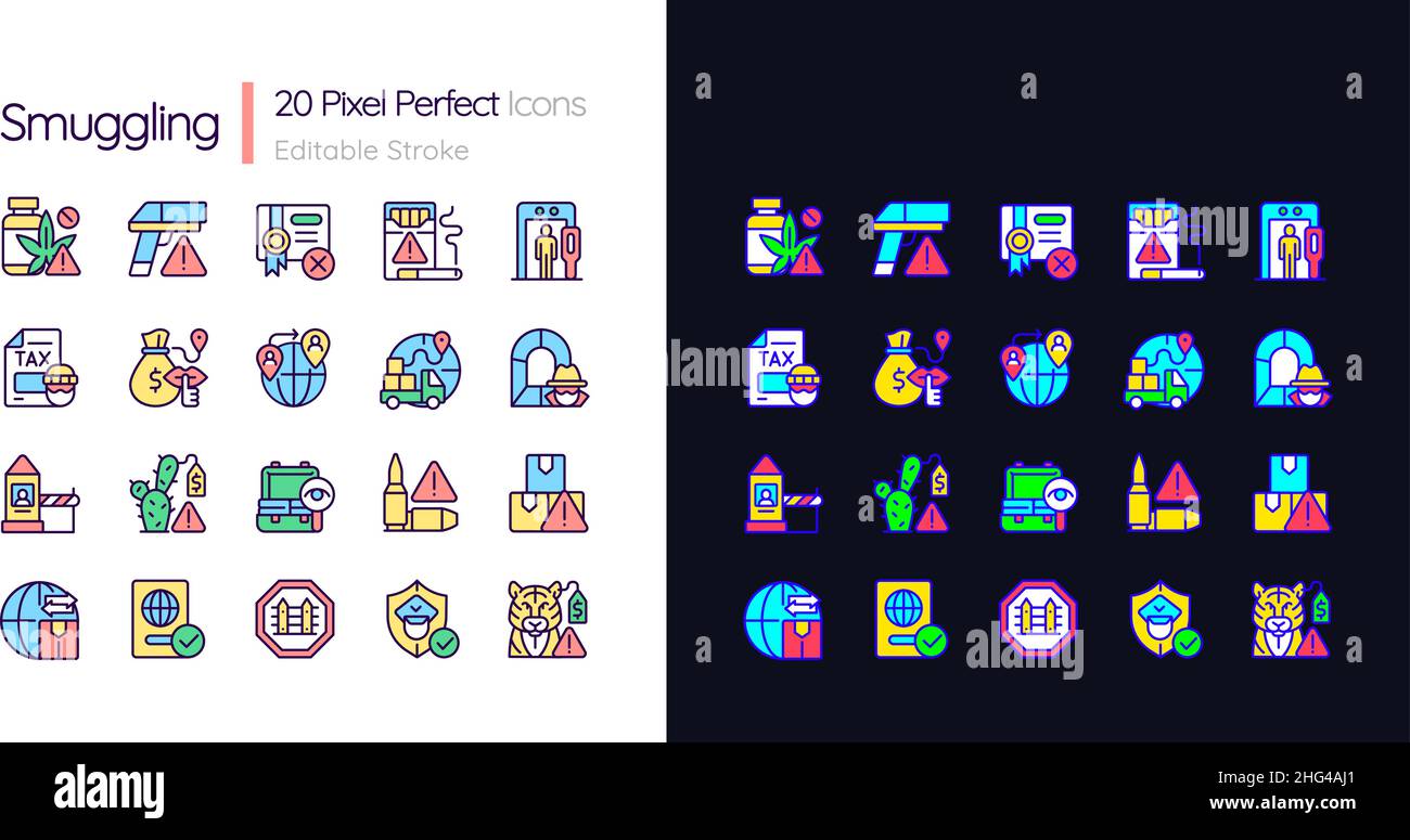 Smuggling light and dark theme RGB color icons set Stock Vector Image ...