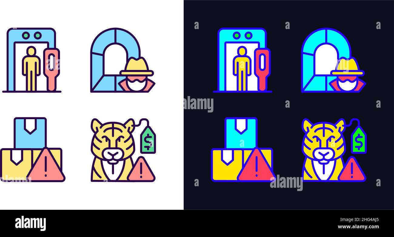 Smugglers activities prevention light and dark theme RGB color icons ...