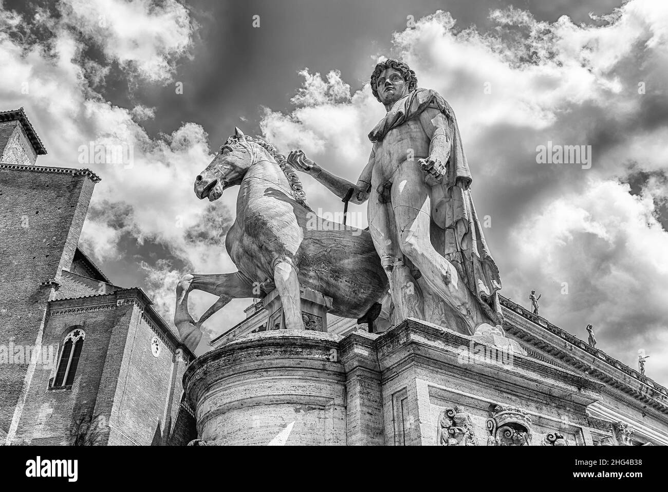 Equestrian statue of Castor on Capitol in Rome, Italy Stock Photo