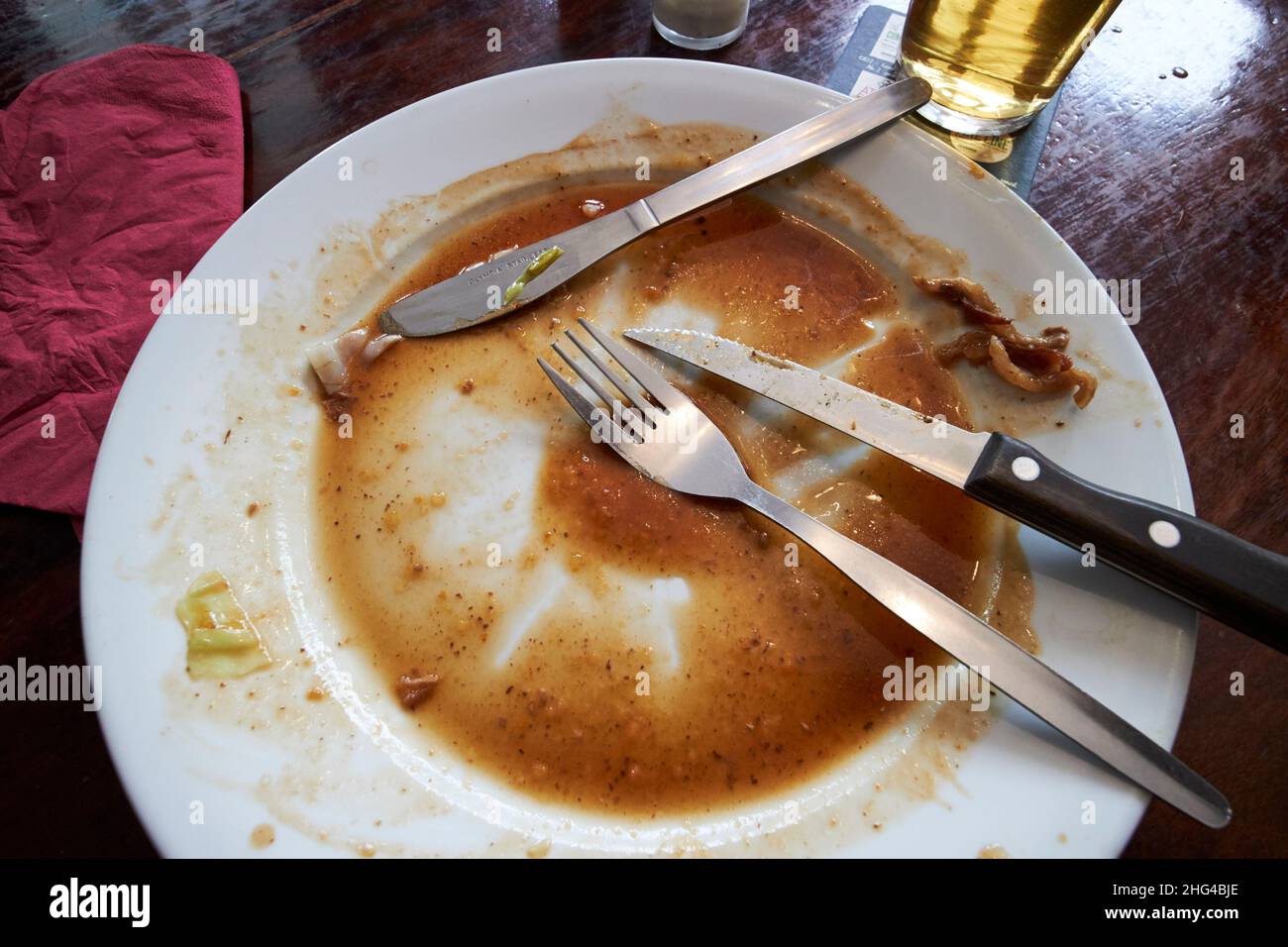 empty plate after pub lunch of sunday roast, lake district, cumbria, england, uk Stock Photo
