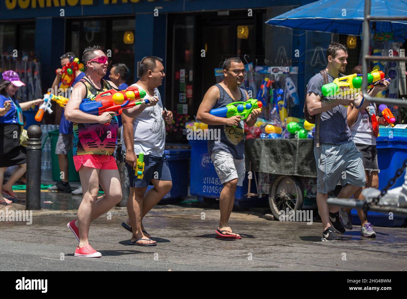 BANGKOK, THAILAND - APRIL 13, 2018: People on the streets of Bangkok celebrating first day of Songkran Festival, Thai New Year celebrations. Stock Photo