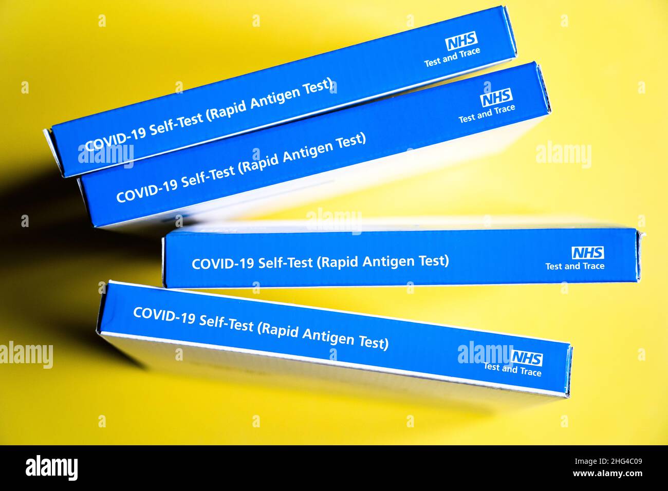 Boxes of NHS Covid19 rapid antigen test (lateral flow self test) kits