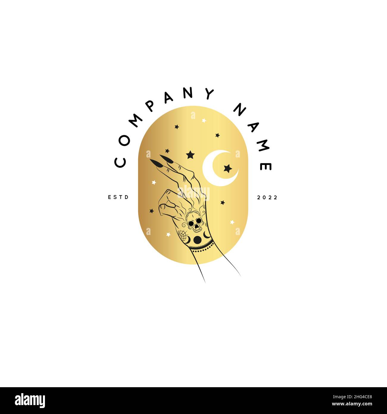 Magic Gold Logo. Mystical composition. Boho style and esoteric. Stock Vector