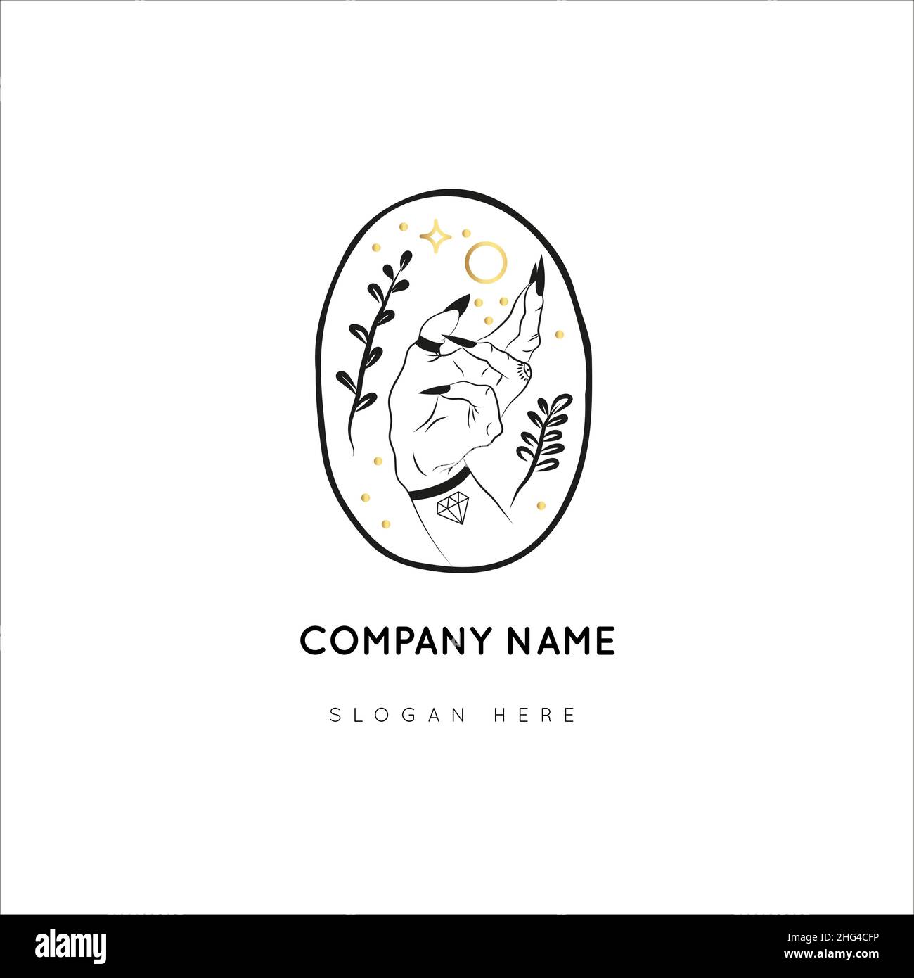 Magic Gold Logo. Mystical composition. Boho style and esoteric. Stock Vector