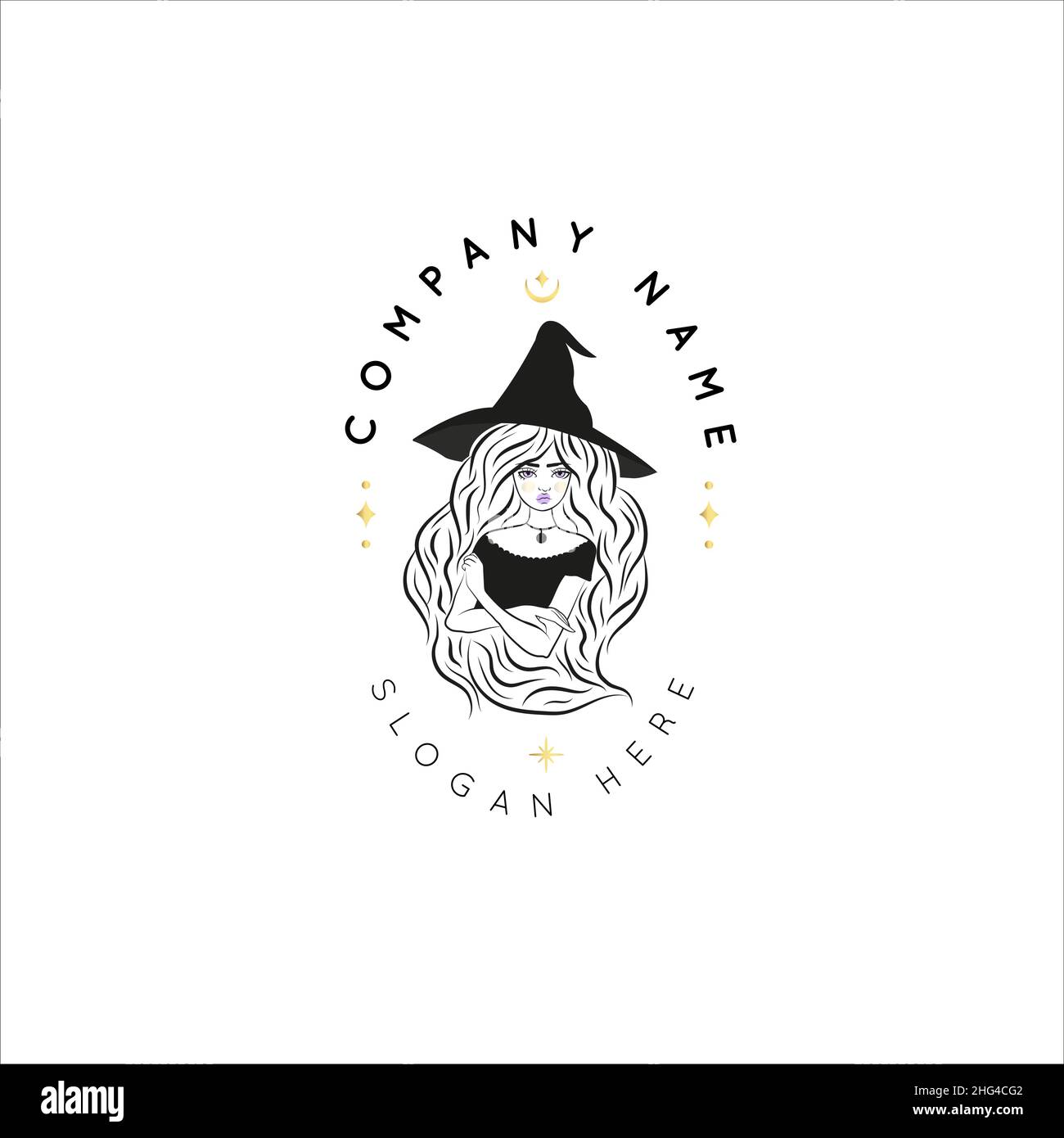 Magic Gold Logo. Mystical composition. Boho style and esoteric. Stock Vector