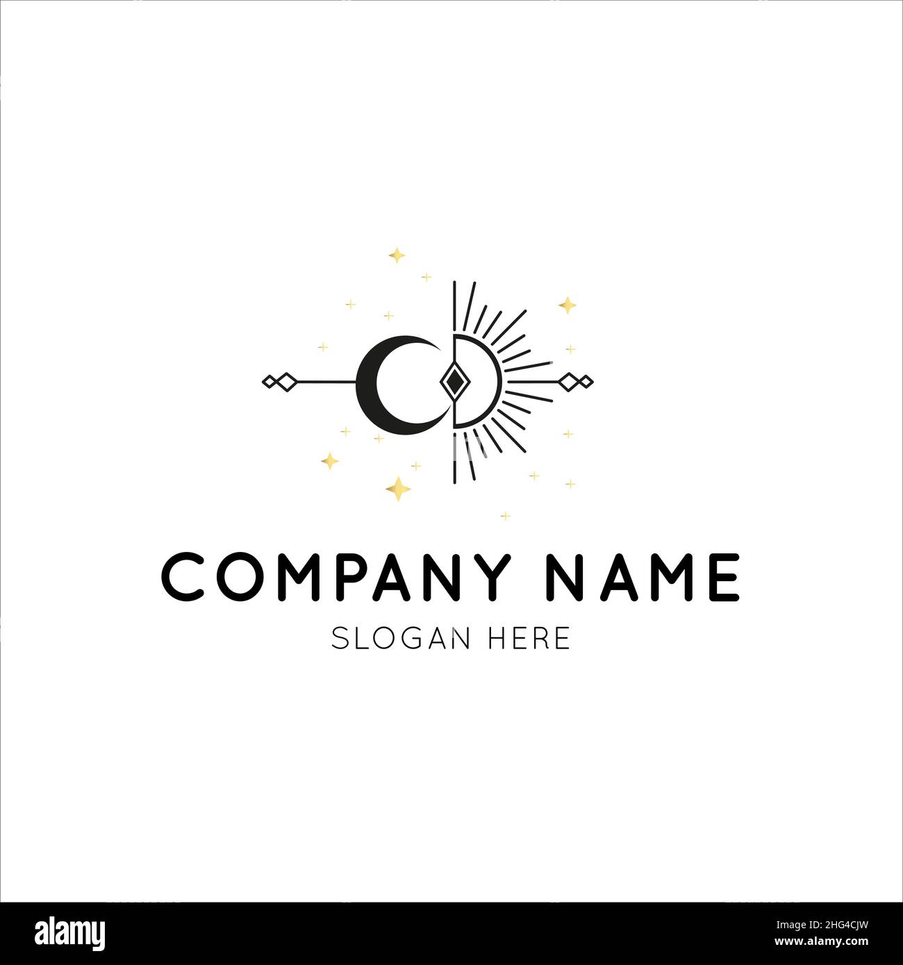 Magic Gold Logo. Mystical composition. Boho style and esoteric. Stock Vector
