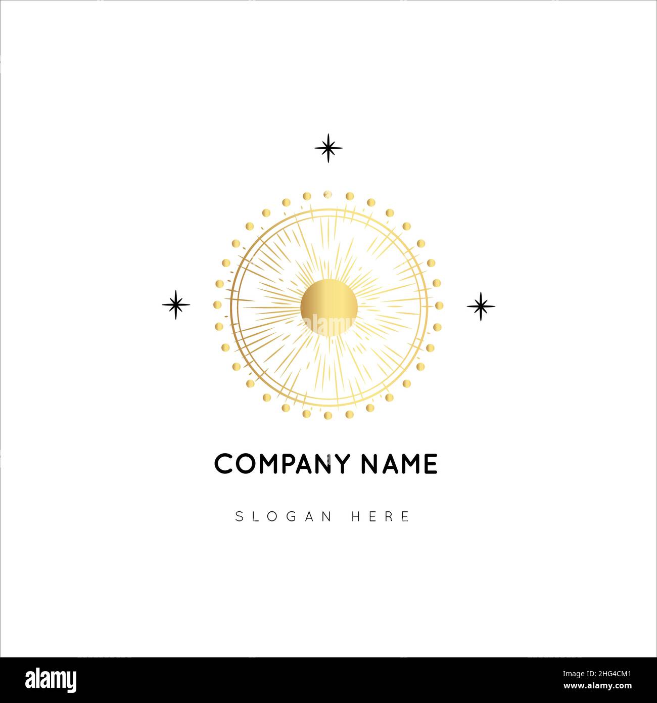 Magic Gold Logo. Mystical composition. Boho style and esoteric. Stock Vector