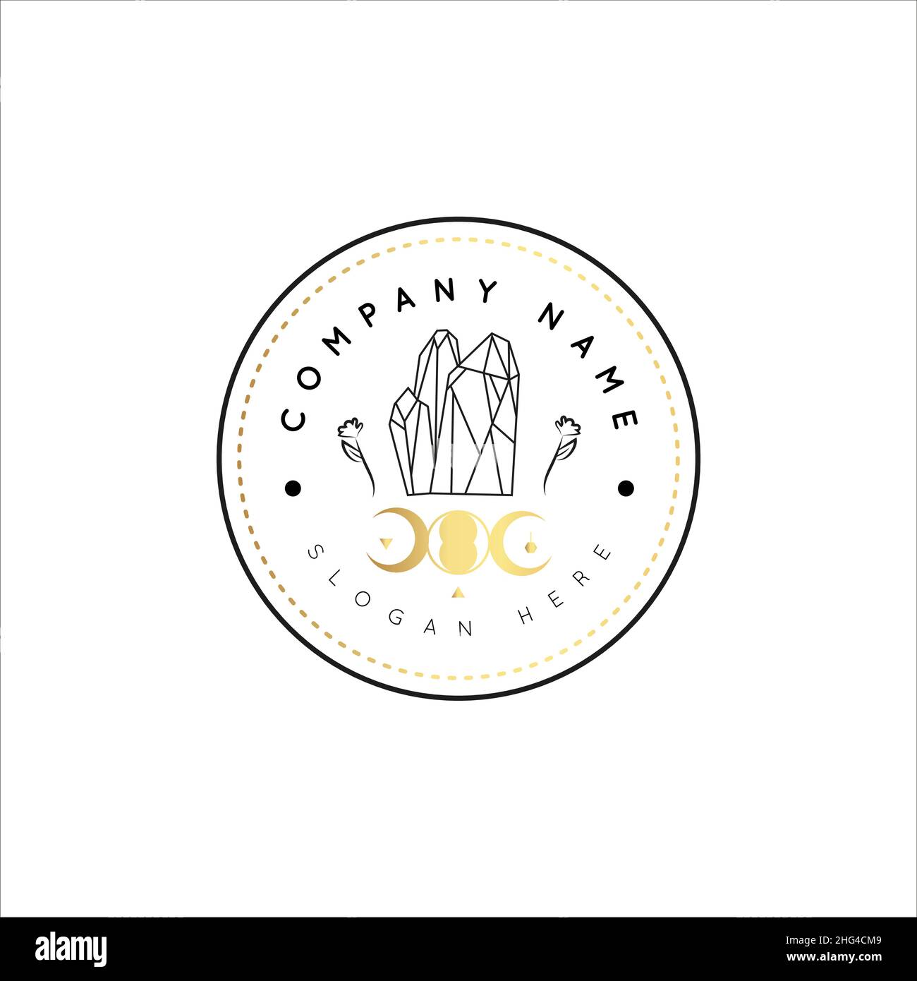 Magic Gold Logo. Mystical composition. Boho style and esoteric. Stock Vector