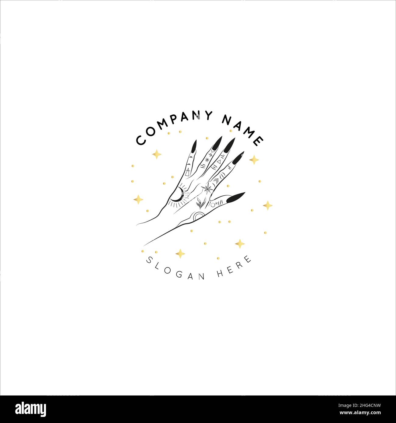 Magic Gold Logo. Mystical composition. Boho style and esoteric. Stock Vector