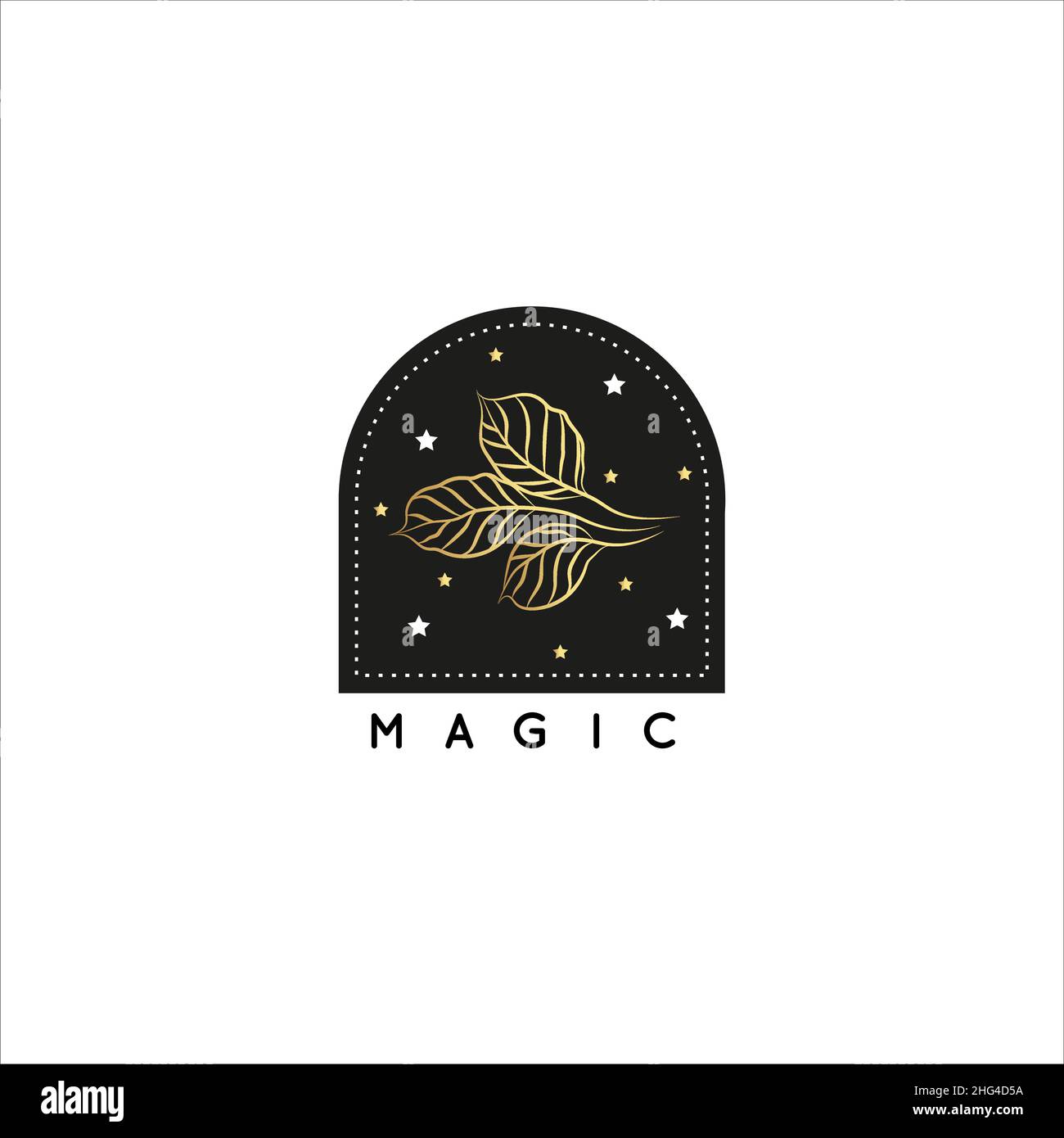Magic Gold Logo. Mystical composition. Boho style and esoteric. Stock Vector