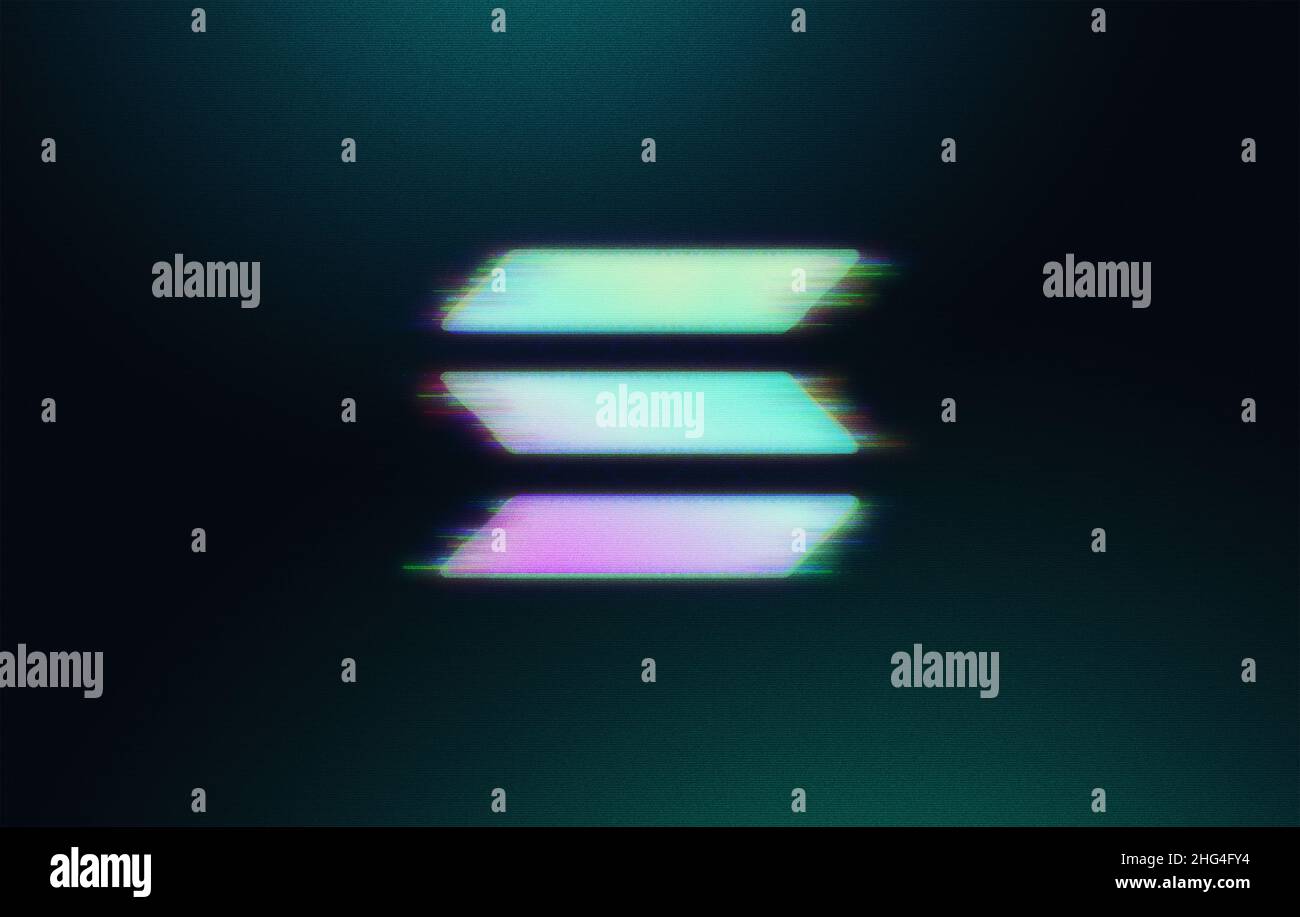 glitch effect solana cryptocurrency coin on colorful background,  cryptocurrency concept color art Stock Photo - Alamy