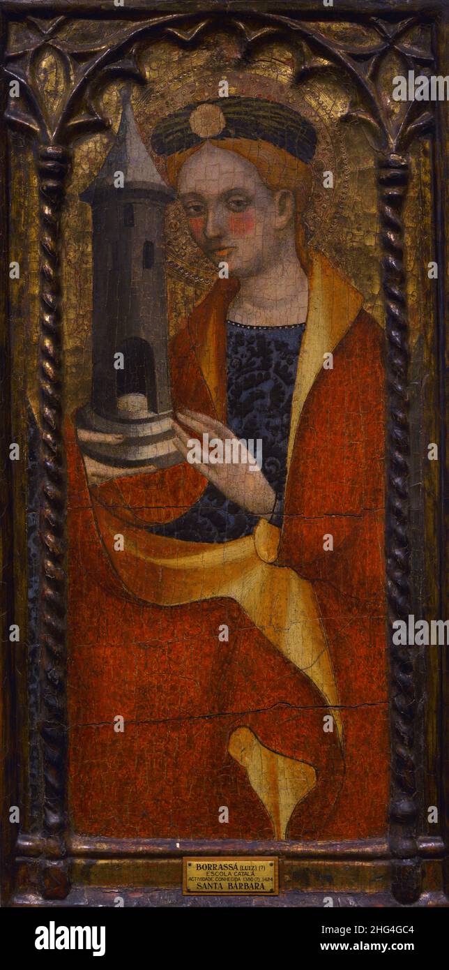 Lluis Borrassà. Painter active in Catalonia between 1380 and 1425, representative of the international style. Saint Barbara, 1380-1420. Tempera on poplar panel. National Museum of Ancient Art. Lisbon, Portugal. Stock Photo