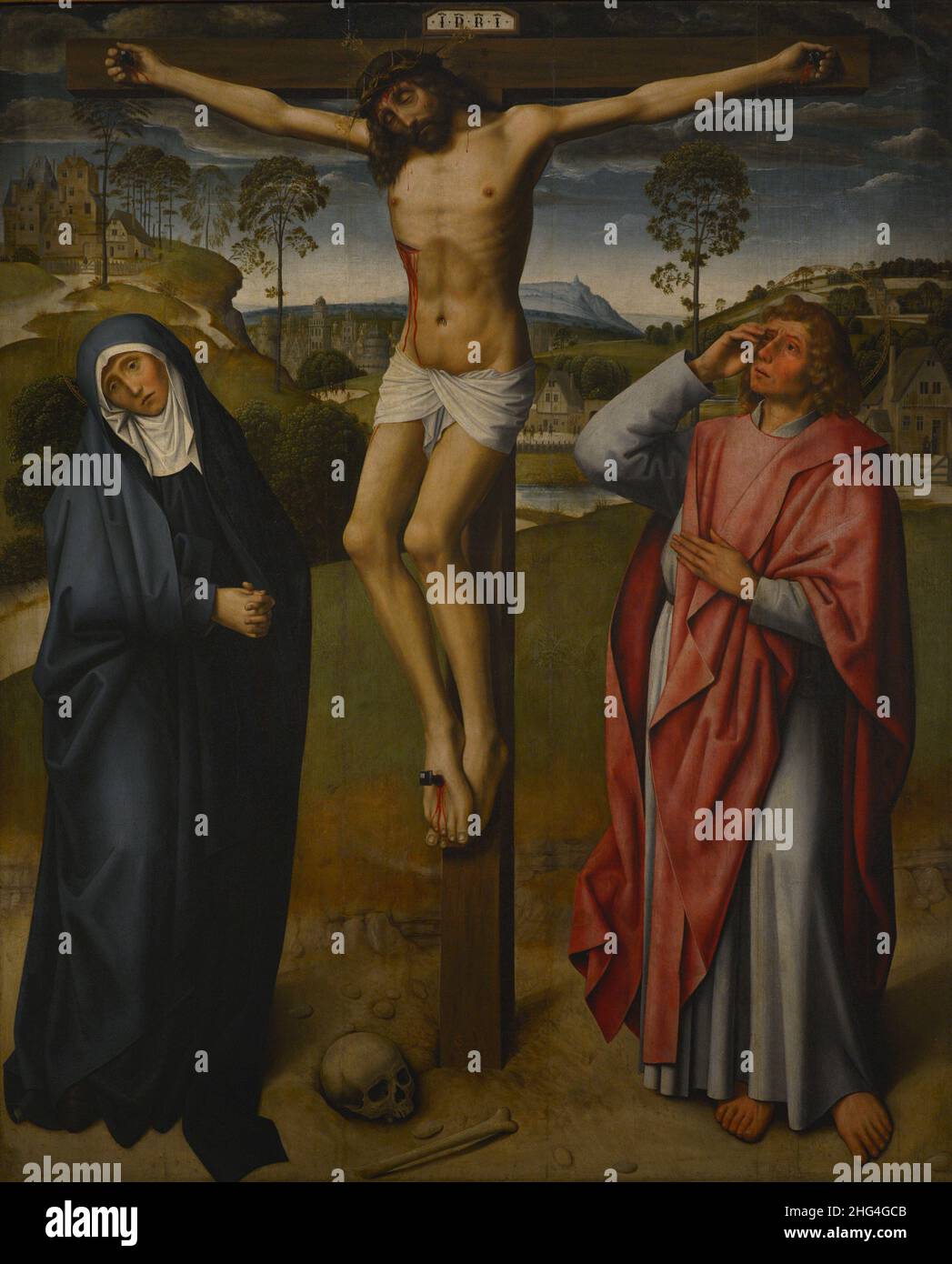 Cologne School (ca. 1500). Germany. Altarpiece. Front. Central panel depicting the Calvary. National Museum of Ancient Art. Lisbon, Portugal. Stock Photo