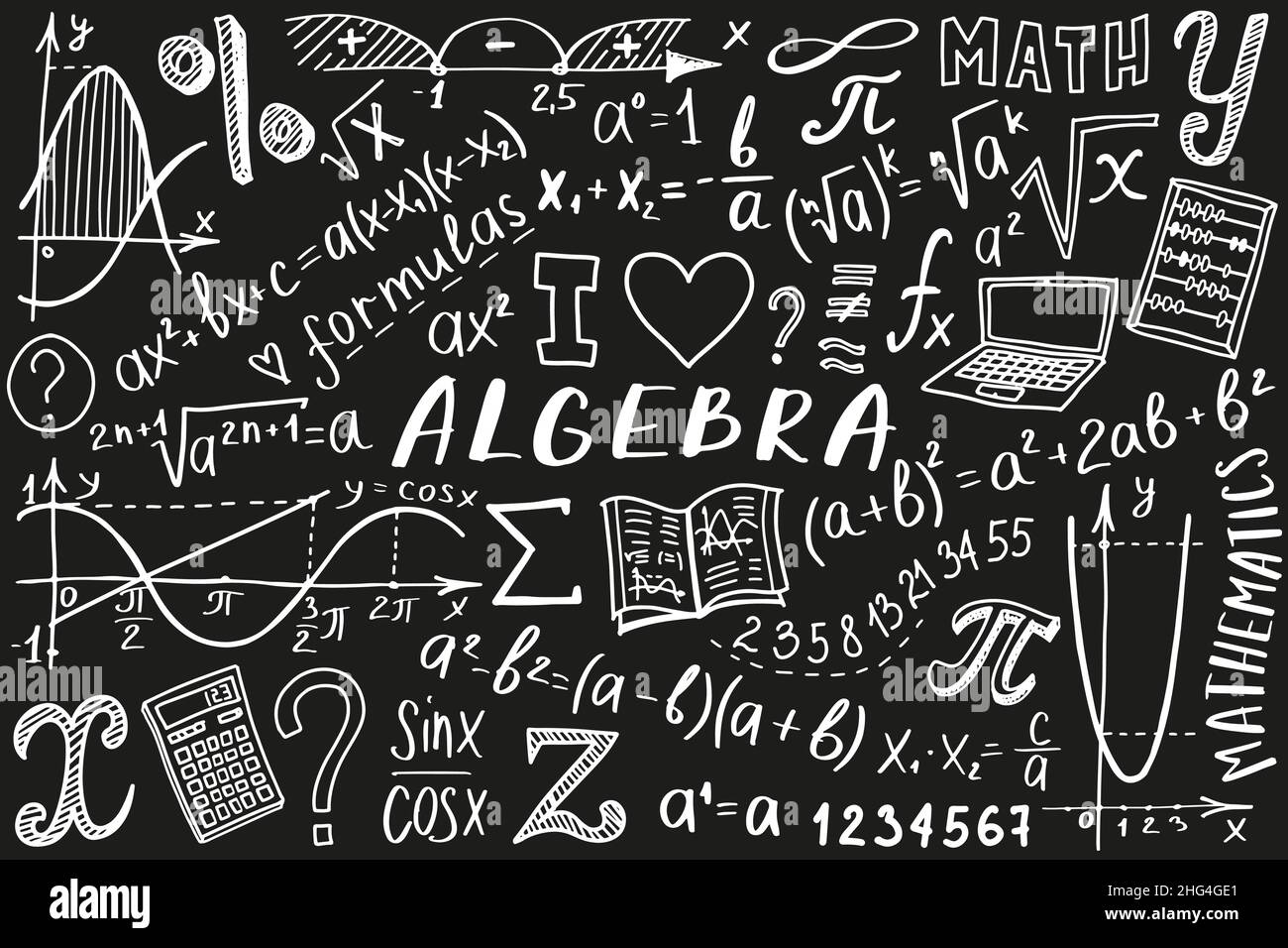 Maths symbols icon set. Algebra or mathematics subject doodle design ...