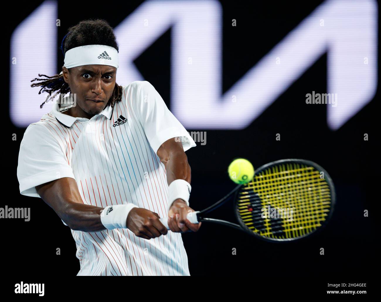 Melbourne, Australia. 18th Jan, 2022. MIKAEL YMER (SWE) in action on day 2  at the 2022 Australian Open on Tuesday January 2022, Melbourne Park Credit:  corleve/Alamy Live News Stock Photo - Alamy