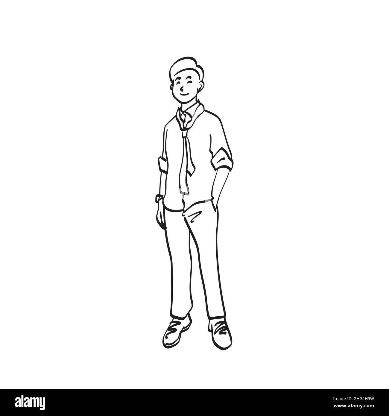 Line Art Businessman Standing With Relaxation After Work Illustration Vector Hand Drawn Isolated