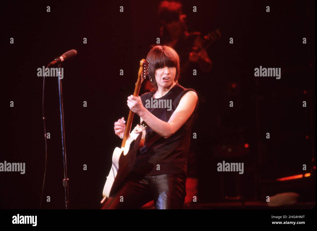 NEW YORK CITY - JANUARY 14: American guitarist, lead vocalist, and primary songwriter of the rock band The Pretenders, Chrissie Hynde performs at The Ritz in New York, NY, on January 14, 1982. Credit: Ross Marino / Rock Negatives / MediaPunch Stock Photo