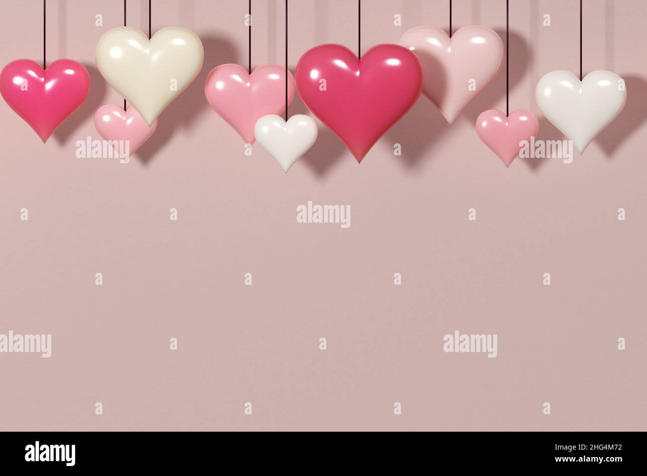 Valentine's day background with hanging hearts with copy space. Banner ...
