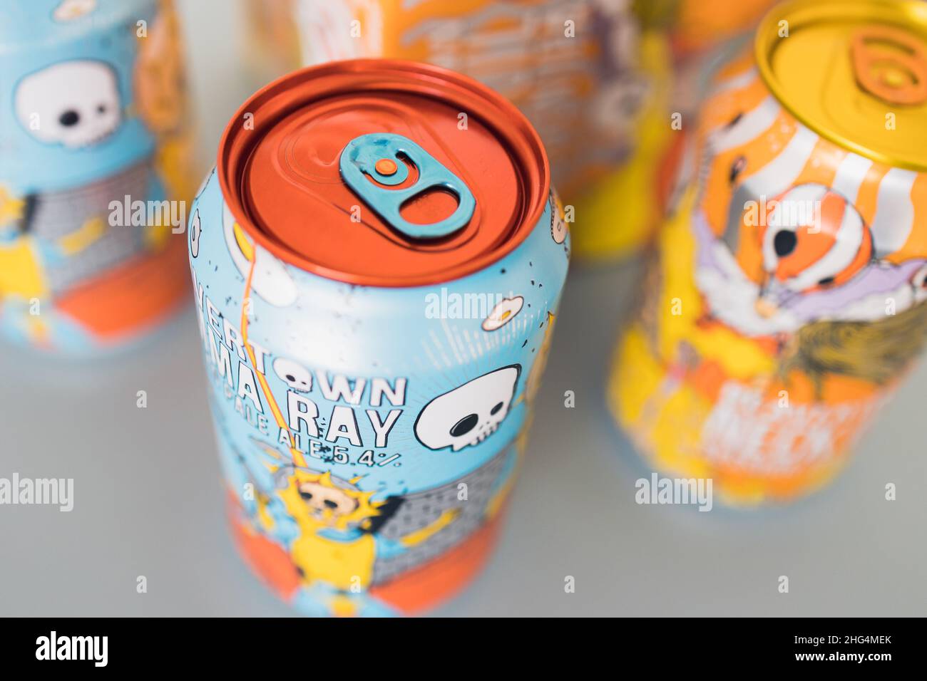 LONDON - JANUARY 18, 2022: Beavertown craft beer ale cans Stock Photo