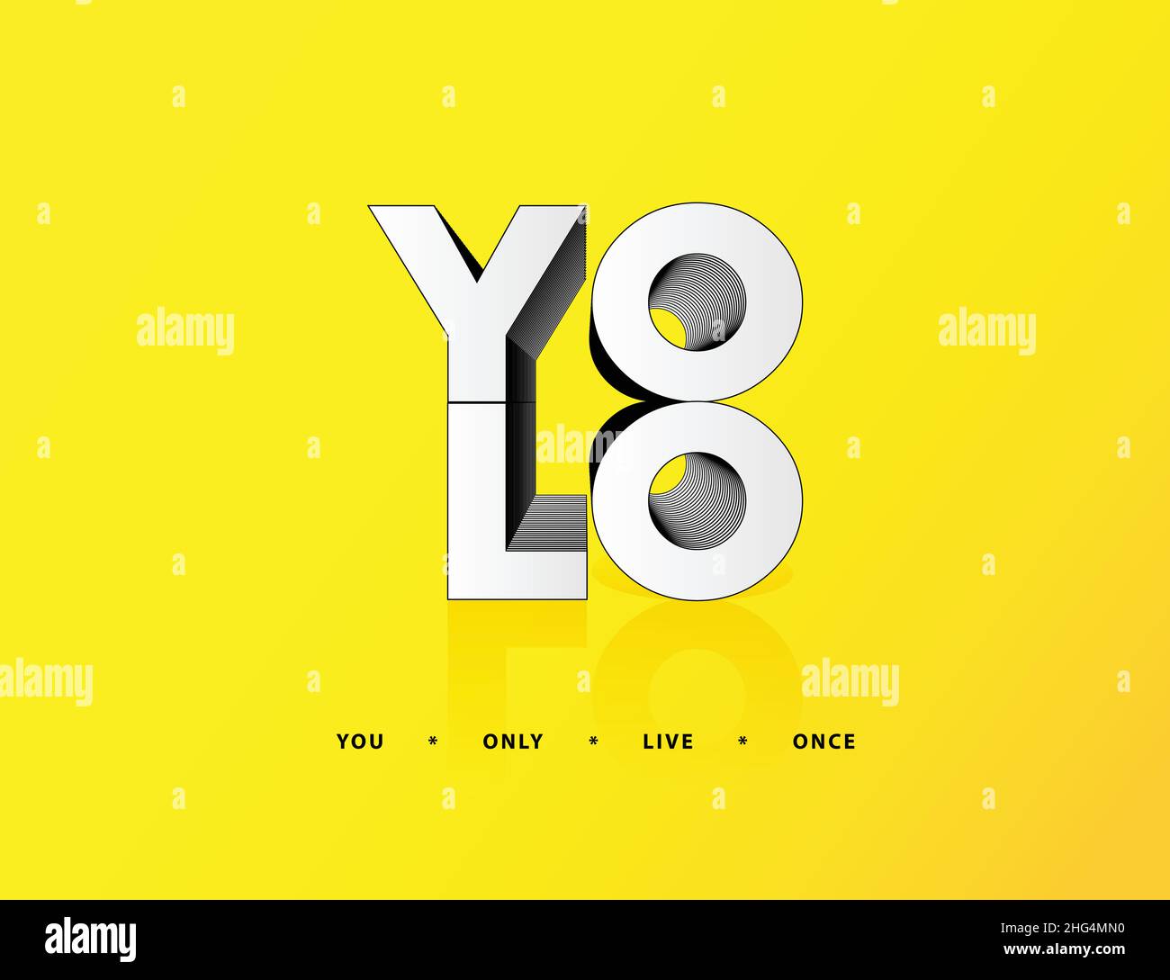 YOLO You Only Live Once Bright Sketch Phrase Youth Tagline Motto Poster Minimal Background Card flyer Stock Vector