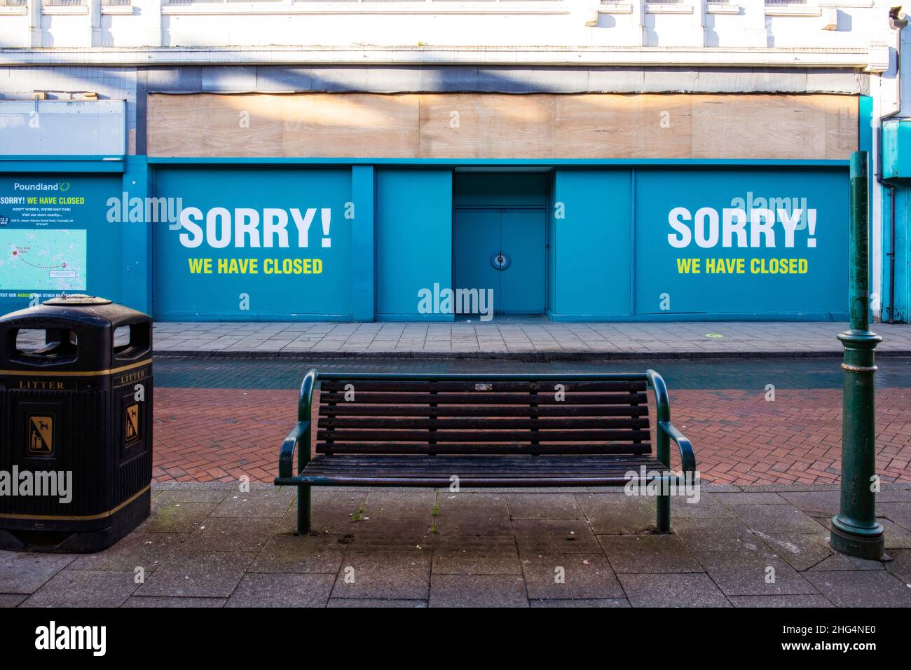 The closed Poundland discount store on Market street in town centre of Crewe Cheshire UK Stock Photo
