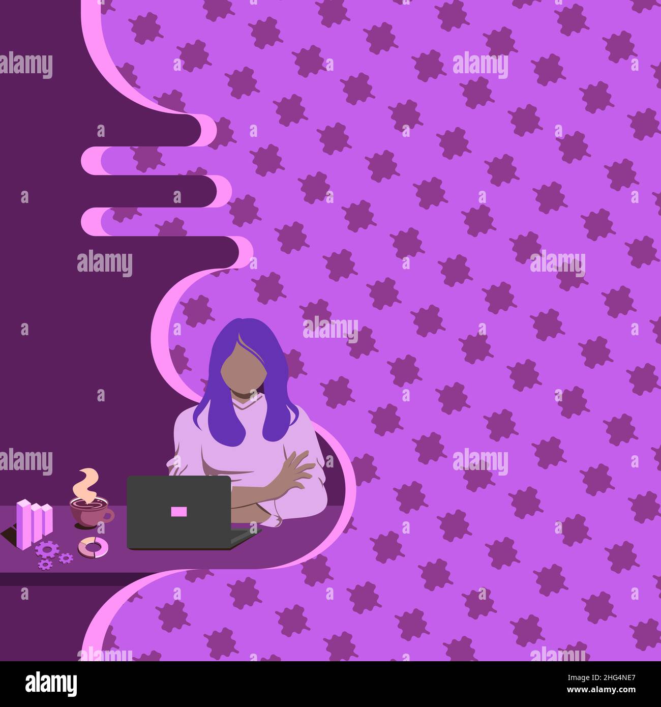 Woman Sitting Using Laptop Online Session Discussing Latest Projects. Stock Vector