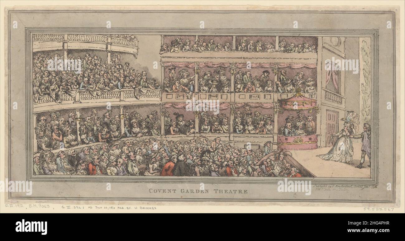 Covent Garden Theatre, 1792. Artist: Thomas Rowlandson (1756-1827) an English artist and caricaturist of the Georgian Era. A social observer, he was a prolific artist and print maker.  Credit: Thomas Rowlandson/Alamy Stock Photo