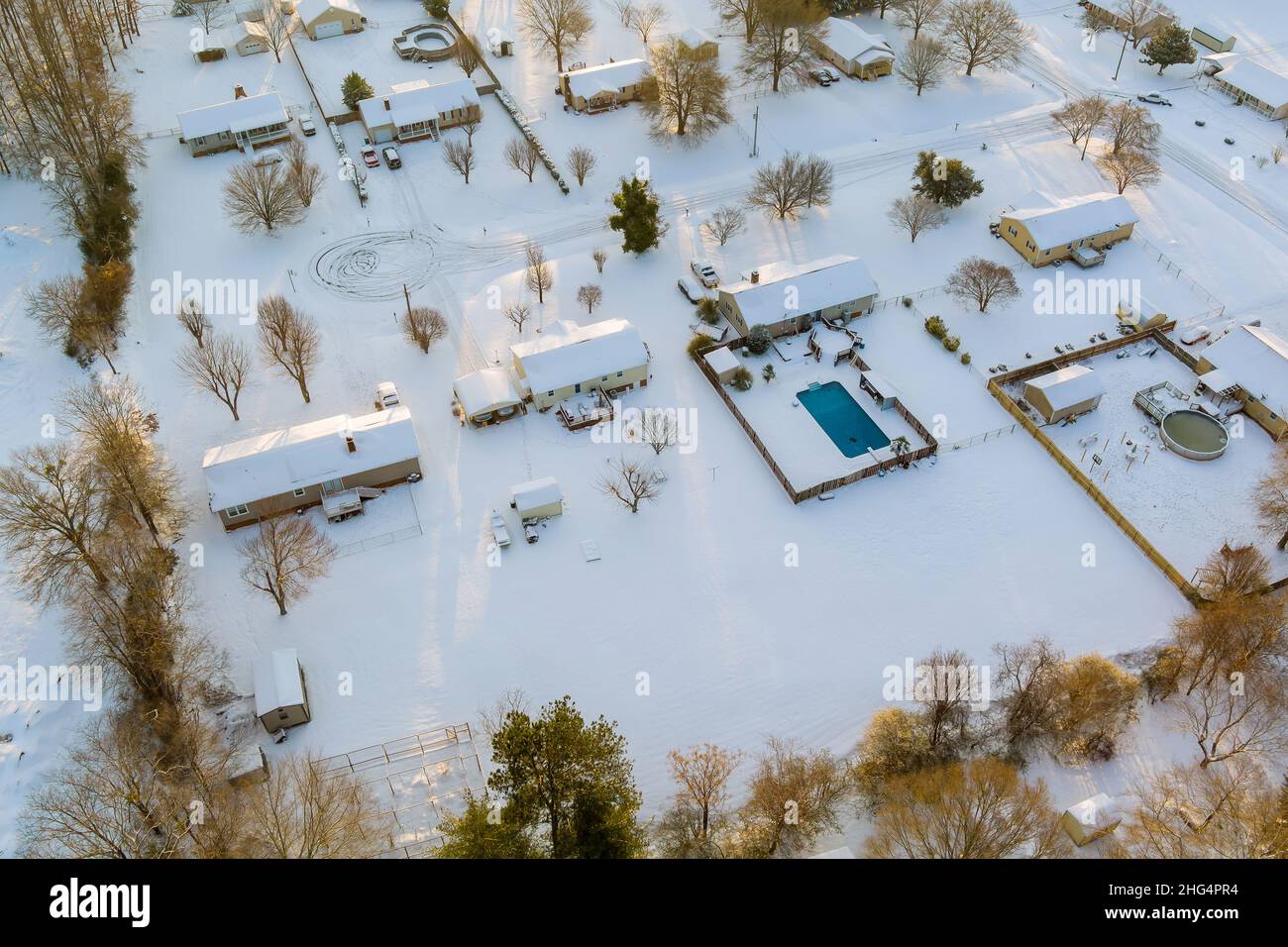 Aerial view panorama with winter season of a small town residential