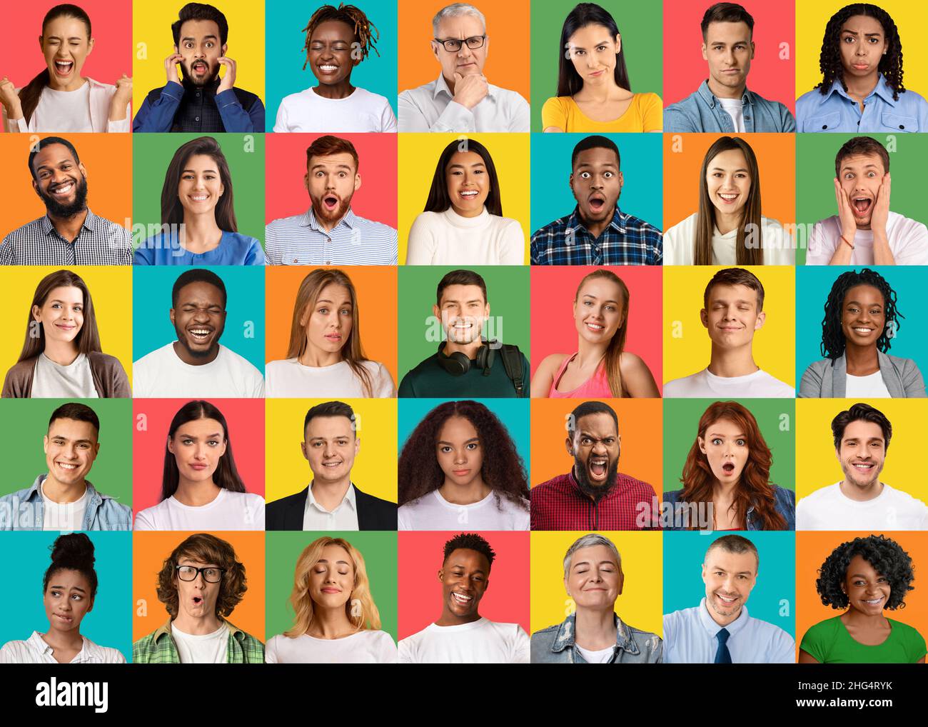 Mosaic collage of diverse people expressing different emotions at ...