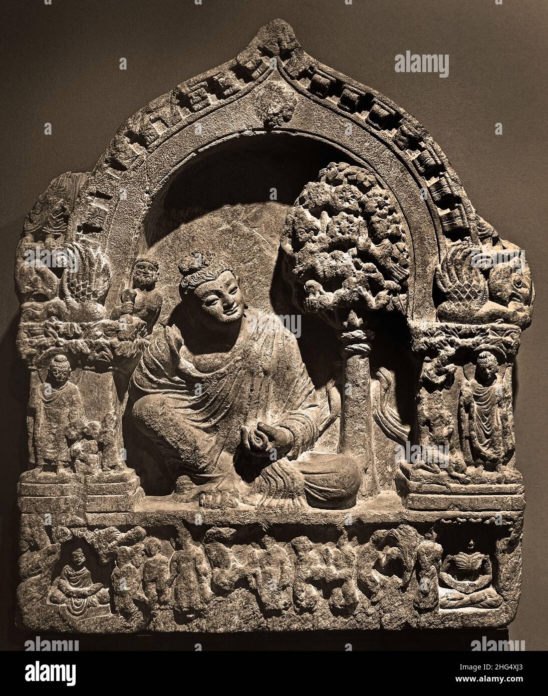 Buddha, Seated in Rajalilasana - The Buddha seated in the  Royal Ease position - Afghanistan 2nd century A.D,  Afghan, Schist Stock Photo