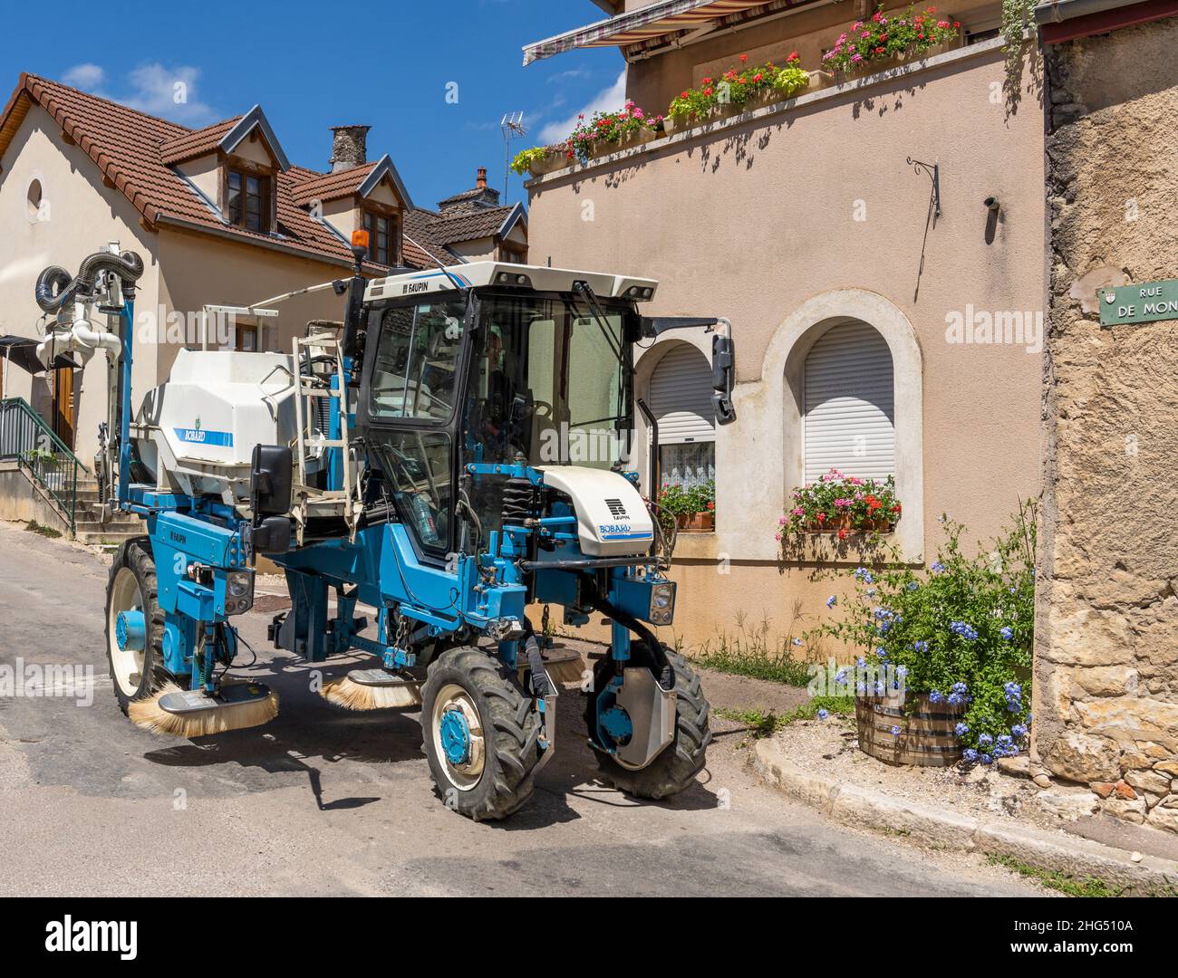 Volnay, France - June 30, 2020: Machine used on the vineyards in burgundy, France. Stock Photo