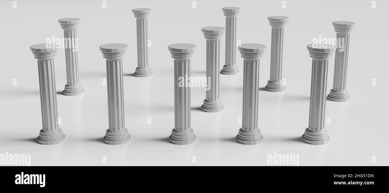 Marble stone pillar on gray color background. Column Ancient Greek classical style. 3d illustration Stock Photo