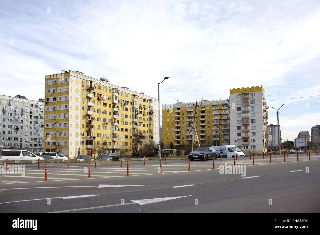 Ugly yellow residential building built in Soviet era Stock Photo Alamy