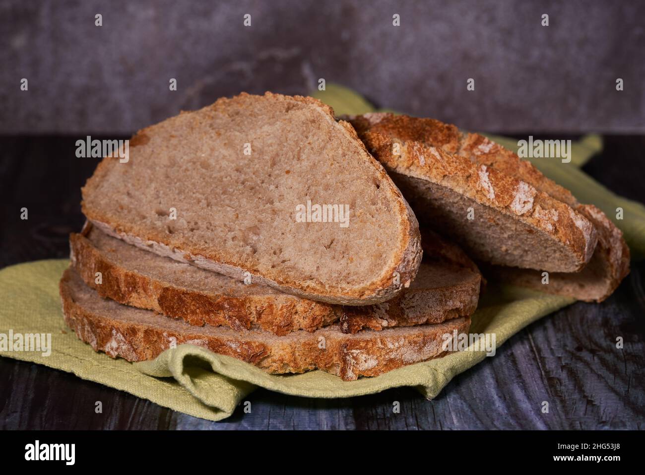 Slices of healthy homemade organic bread Stock Photo