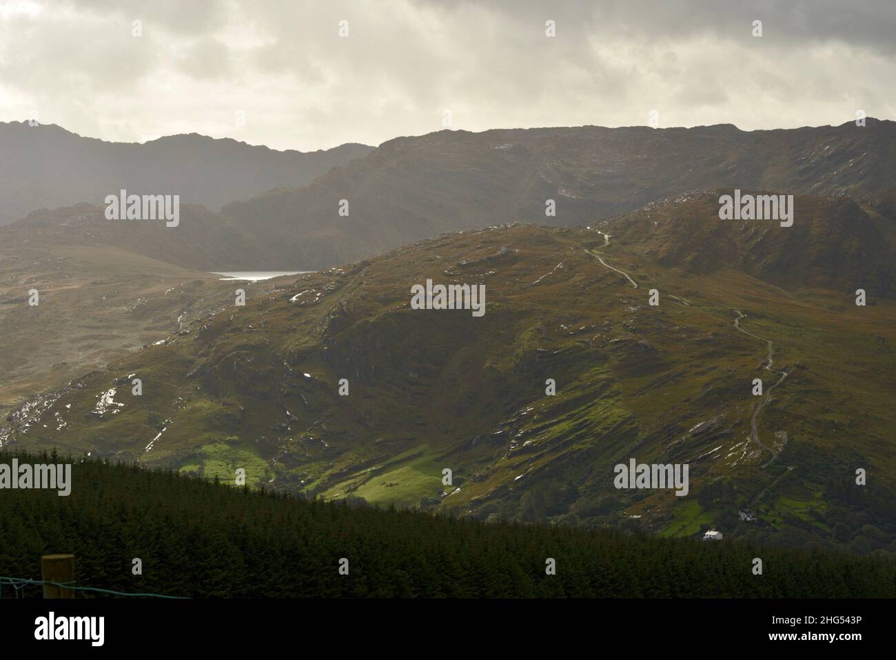 Barley Lake from the Glengarriff Kenmare road in Stormy Weather Stock