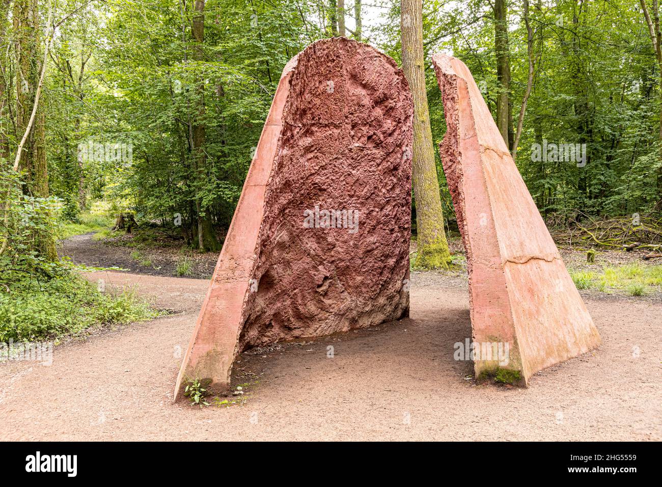 'Threshold' by Natasha Rosling, 2019 on the Forest of Dean Sculpture Trail near Cannop, Coleford, Gloucestershire.UK Stock Photo