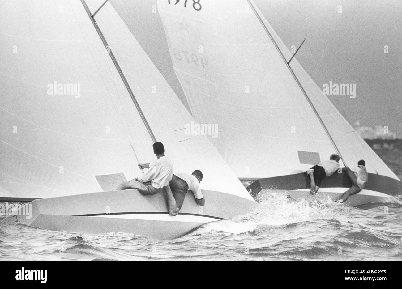 Star Class Sailboat racing on Biscayne Bay, Miami, Florida.  Ca. late 1960's. Stock Photo