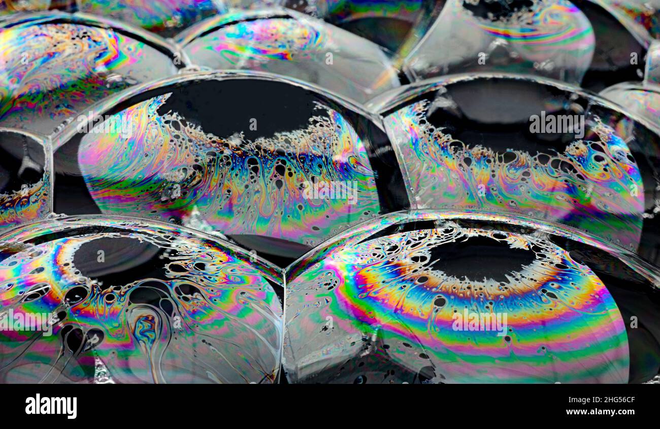 Light Refracting on Bubble Film Surface Stock Photo