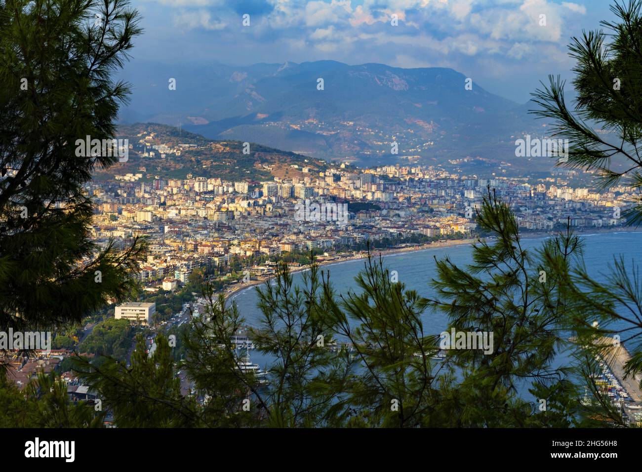 Alanya illuminated by setting sun Stock Photo