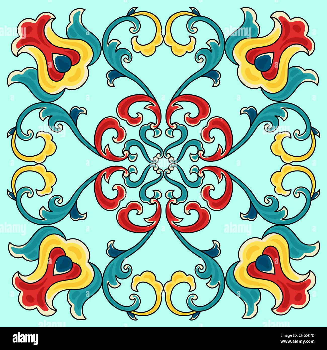 Chinese ceramic tile pattern. Oriental traditional floral ornament