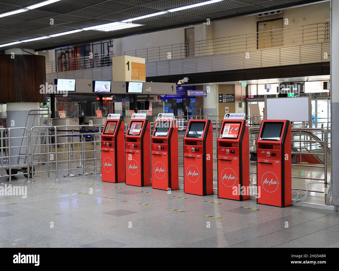 Airport check in terminals, Self service machine or airline check-in kiosk at airport for check in, printing boarding pass or buying ticket. Stock Photo