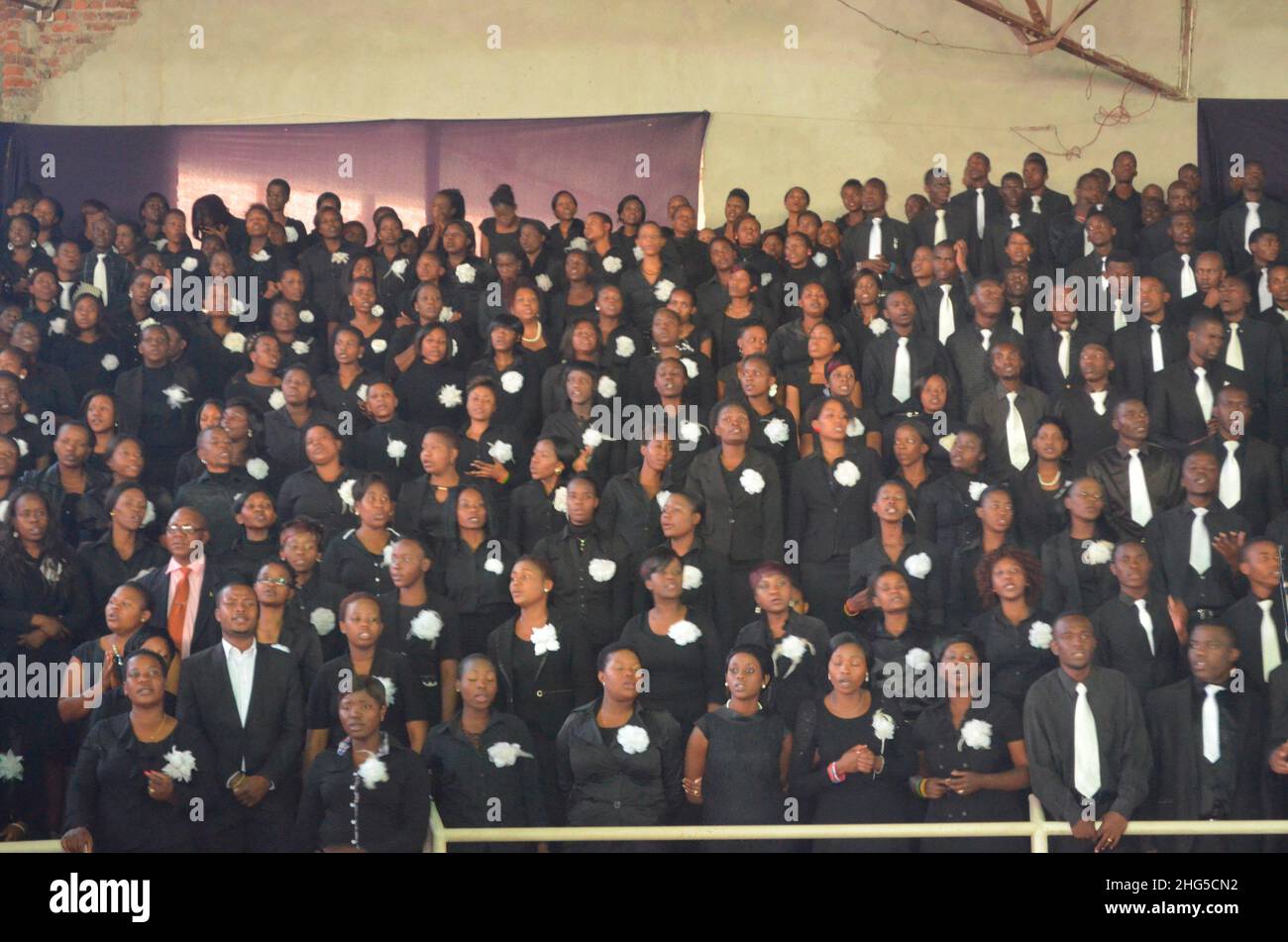 United Family International Church choir singing in church. The church is one of many mega prophetic churches that have sprung up over the years. Zimbabwe. Stock Photo