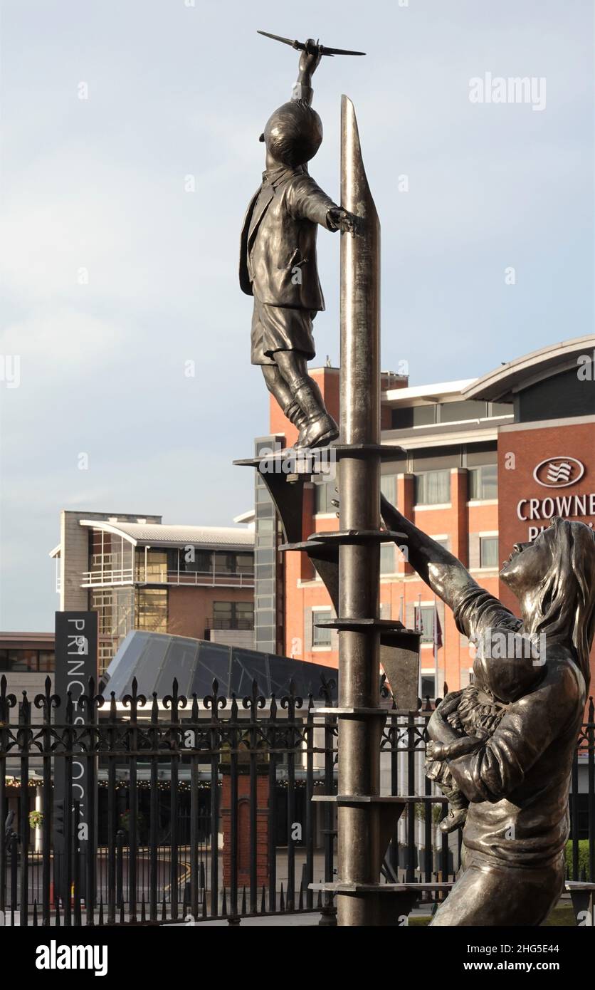 Blitz memorial sculpture in grounds of Liverpool Parish Church. Merseyside United Kingdom Stock Photo