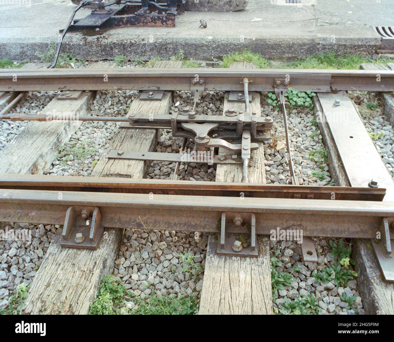 Old railway track switch point at Bristol dock area Stock Photo